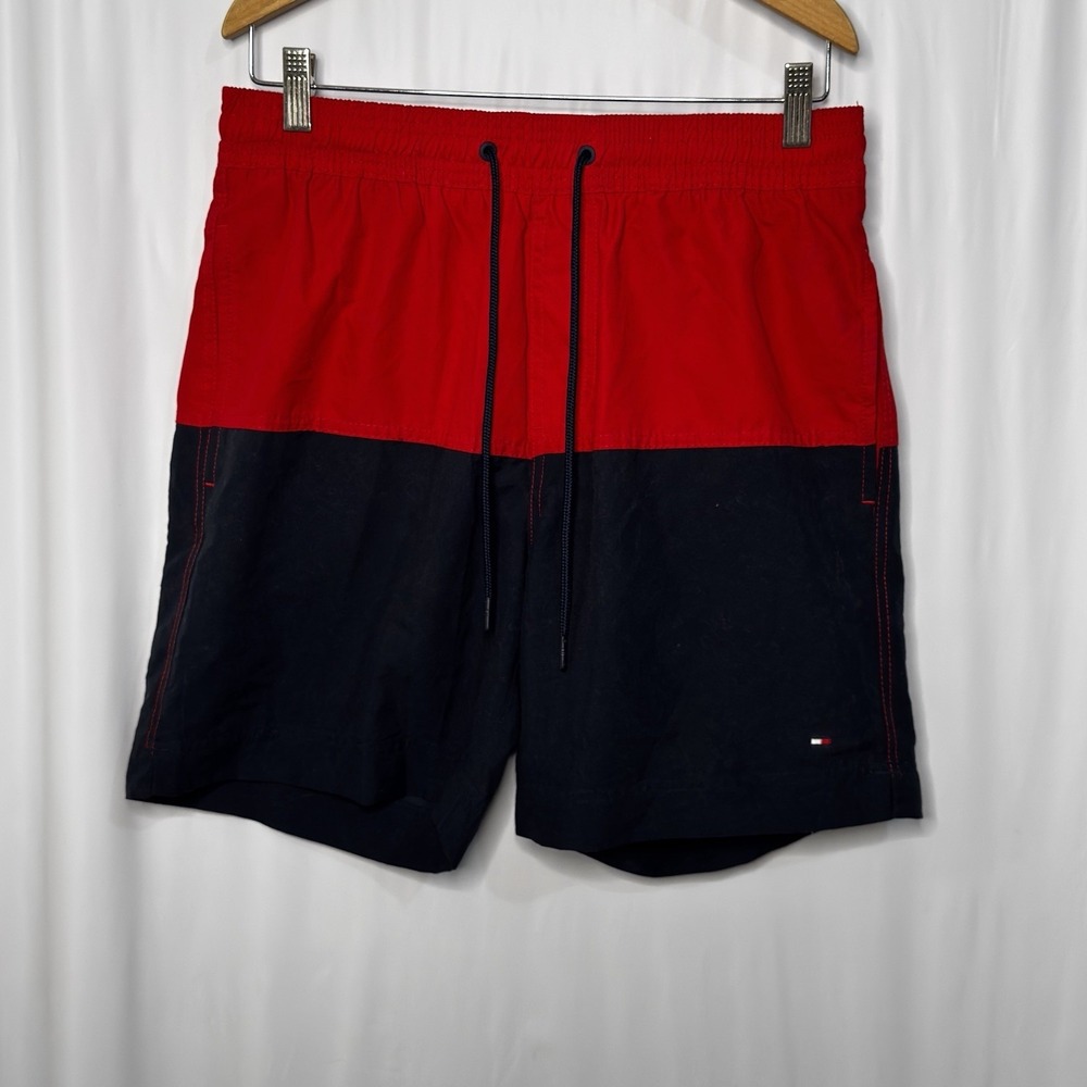 Size Medium - Tommy Hilfiger Swim Red Blue Lined Trunks Colorblock